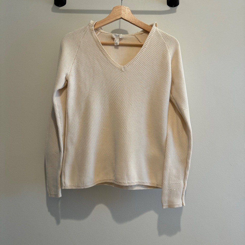 LANDS’END WOMENS CREAM WOVEN 100% COTTON HOODIE SWEATER
